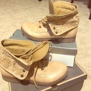 Tan crochet ankle boots
